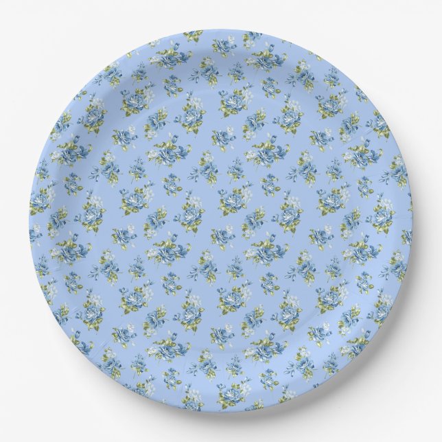 Prato de Papel Casamento Grandmillennial Azul (Frente)