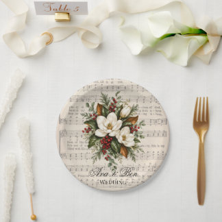Prato De Papel Casamento Hino de Natal Magnólia e Frutas Vermelha