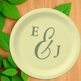 Prato De Papel Casamento Manteiga Amarelo e Sage Minimalista