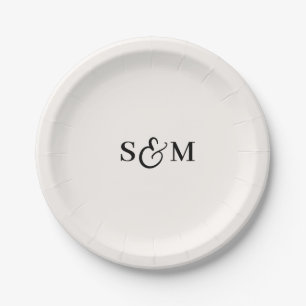 Prato De Papel Casamento Marfim Ampersand Monograma Clássico