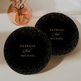 Prato De Papel Casamento Minimalista Clássico Preto e Dourado com