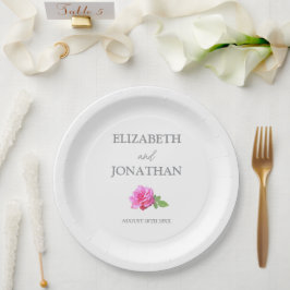 Prato De Papel Casamento Minimalista Clássico Rosa Rosa