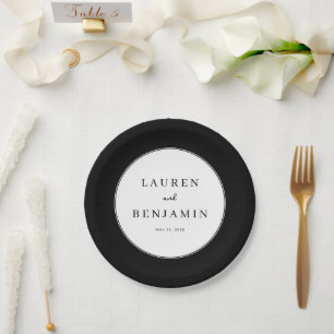 Prato De Papel Casamento Minimalista Preto Elegante