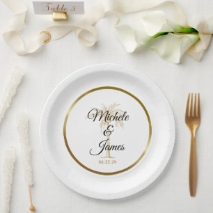 Prato De Papel Casamento Moderno da Árvore Dourada Elegante