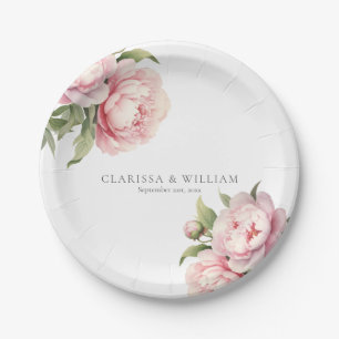 Prato De Papel Casamento Moderno Elegante Bege Floral Carvão Bran