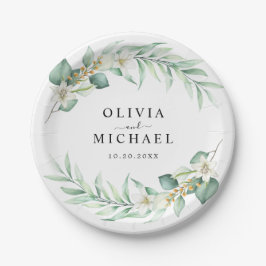 Prato De Papel Casamento Moderno Elegante Eucalyptus