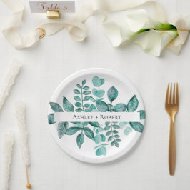 Prato De Papel Casamento Moderno Elegante Teal Greenery Watercolo