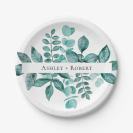 Prato De Papel Casamento Moderno Elegante Teal Greenery Watercolo