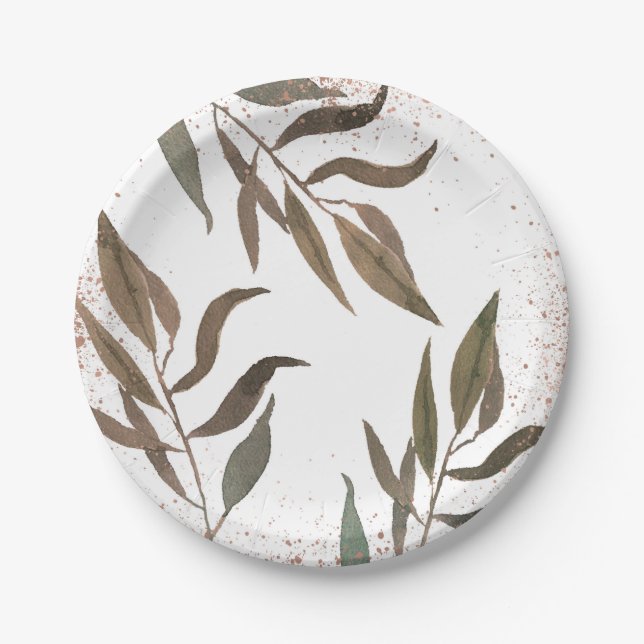 Prato De Papel Casamento Moderno Glamour Botânico em Rosa Dourado (Frente)