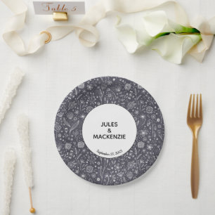 Prato De Papel Casamento Moderno Monocromático com Painéis Flor