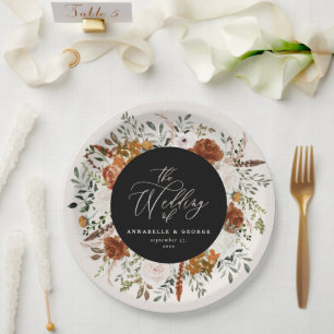 Prato De Papel Casamento moderno rústico floral preto