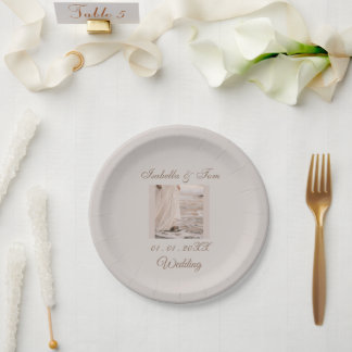 Prato De Papel Casamento na Praia Costeira | Festa Boho Neutra e
