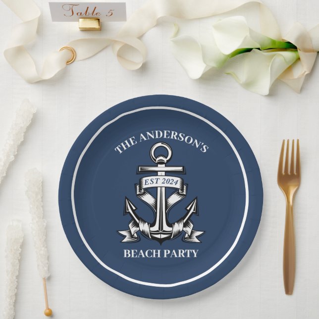 Prato De Papel Casamento náutico da Festa de aniversário de praia (Casamento)