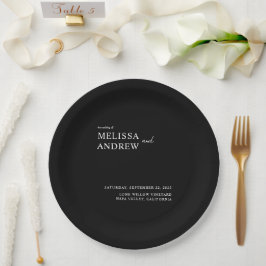 Prato De Papel Casamento Negro e Branco minimalista elegante