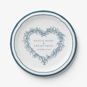Prato De Papel Casamento no inverno branco azul de arte de linha