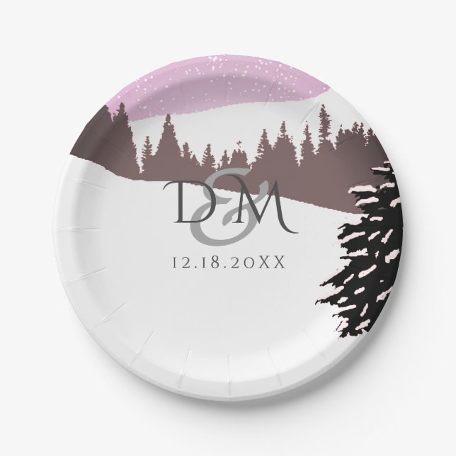 Prato De Papel Casamento no inverno da Montanha Snowy (Frente)