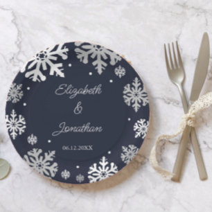 Prato De Papel Casamento no inverno marinho Azul Flocos de Neve