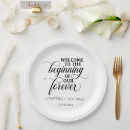 Prato De Papel Casamento "nosso Forever" com Script Elegante