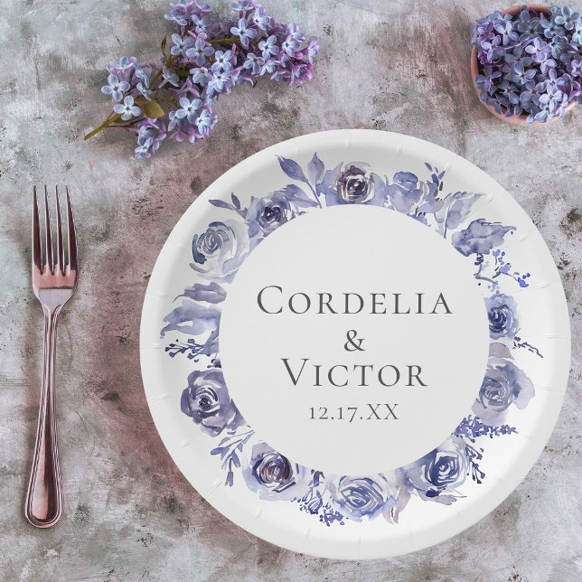 Prato De Papel Casamento noturno de inverno com Rosas roxas Elega (Criador carregado)