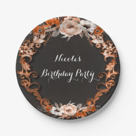 Prato De Papel Casamento Outono Floral Laranja Elegante