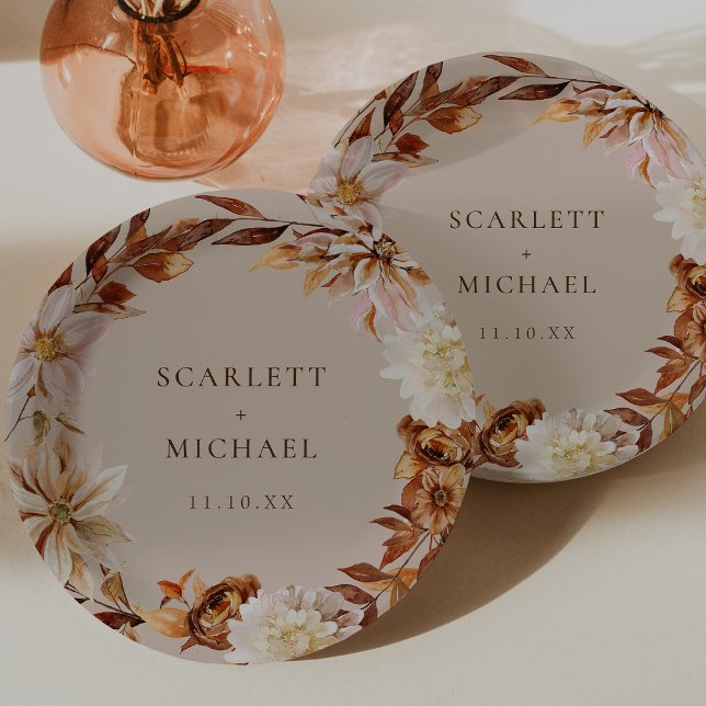 Prato De Papel Casamento outono Russo (Rustic Fall Watercolor Floral Wedding Paper Plates by Painted Paperie
)