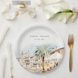 Prato De Papel Casamento Paisagem Aquarela em Maiorca Espanha