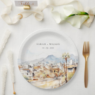 Prato De Papel Casamento Paisagem Aquarela em Tucson, Arizona