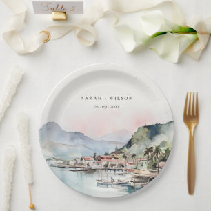 Prato De Papel Casamento Paisagem Aquarela Kauai Hawaii