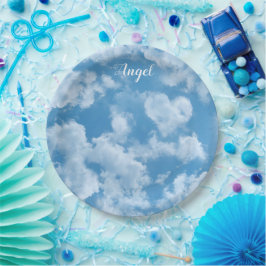 Prato De Papel Casamento Personalizado Azul Moderno e Coração da 