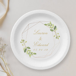Prato De Papel Casamento Personalizado com Vegetação Geométrica M