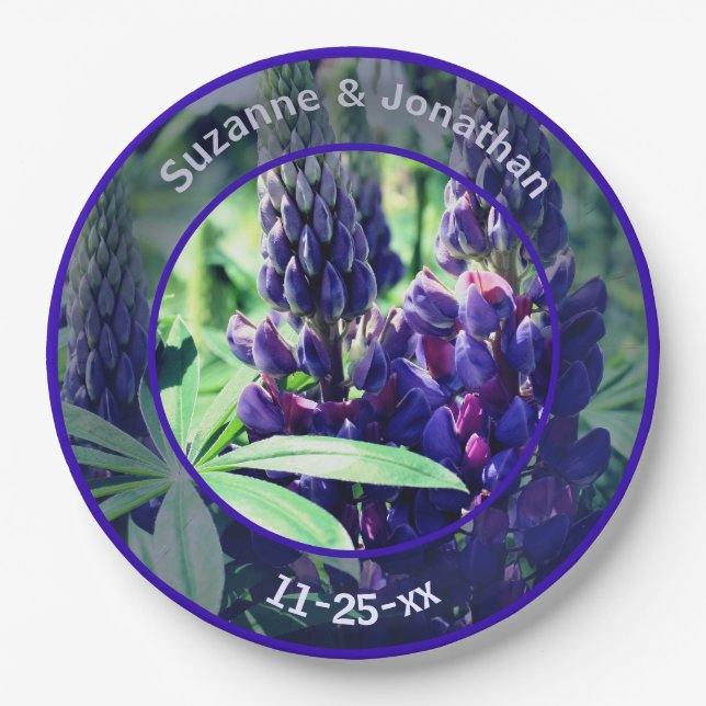 Prato De Papel Casamento Personalizado Das Flores De Lupine (Frente)