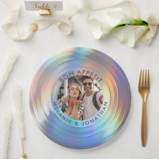 Prato De Papel Casamento Personalizado De Aparência Holográfica D