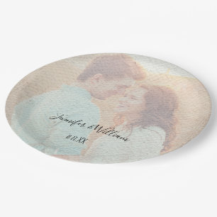 Prato De Papel Casamento Personalizado de Foto Desvanecido com So