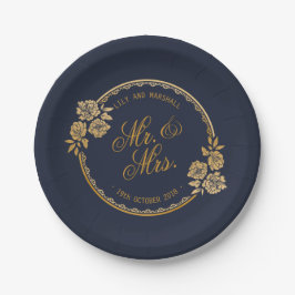 Prato De Papel Casamento Personalizado Dourado Elegante| Placa de