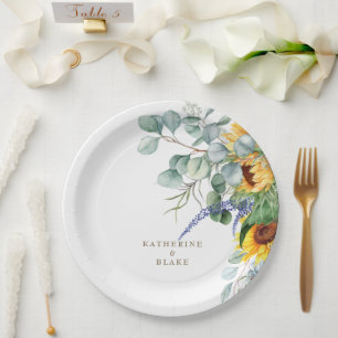 Prato De Papel Casamento Personalizado Floral Amarelo-Amarelo-Aqu