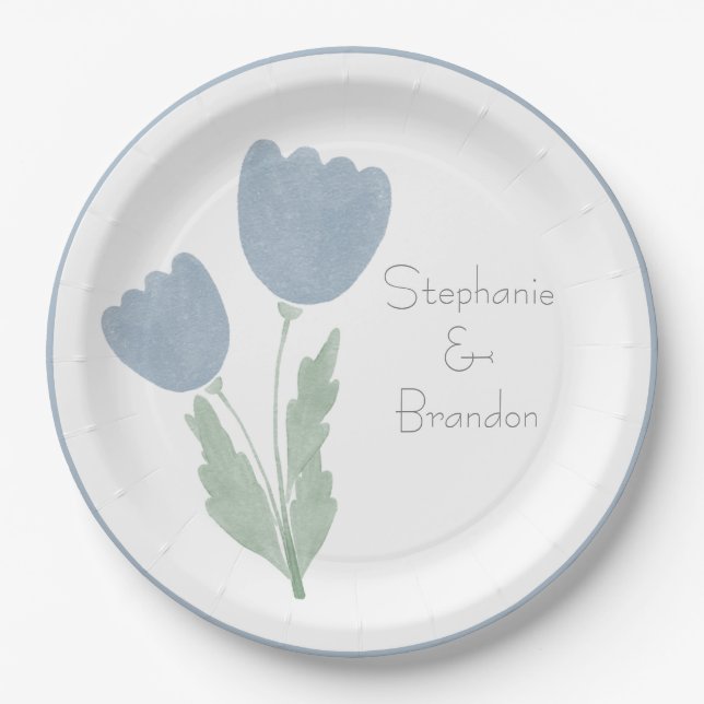 Prato De Papel Casamento Personalizado Floral Personalizado Simpl (Frente)