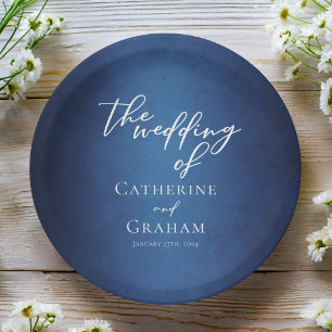 Prato De Papel Casamento Personalizado Minimalista Azul Moderno
