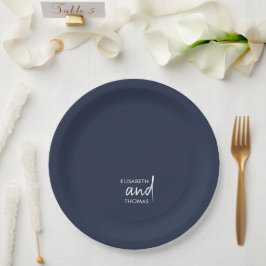 Prato De Papel Casamento personalizado minimalista e marinho Azul