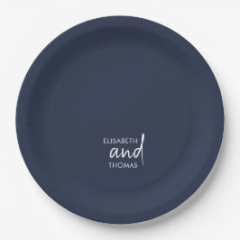 Prato De Papel Casamento personalizado minimalista e marinho Azul