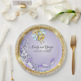 Prato De Papel Casamento Personalizável Dourado Elegante