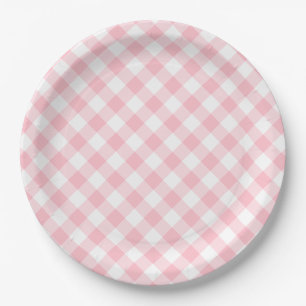 Prato De Papel Casamento Pink Gingham Country