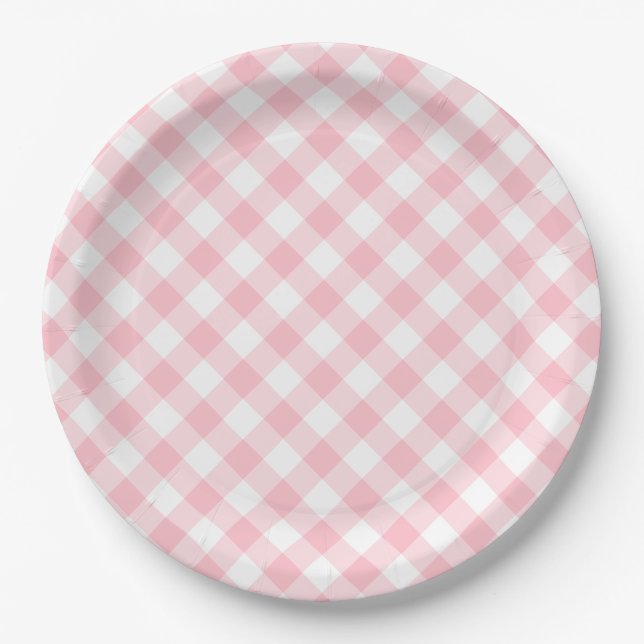 Prato De Papel Casamento Pink Gingham Country (Frente)