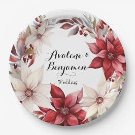 Prato De Papel Casamento por Aquarela de Poinsettia Vermelha e Br