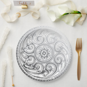 Prato De Papel Casamento Prata Branca Sujeira Placa Ornamental