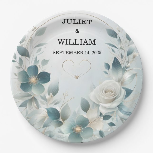 Prato De Papel Casamento prateado de rico de metal brilhante de a (Frente)