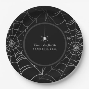 Prato De Papel Casamento preto & branco da Web de aranha do Dia