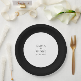 Prato De Papel Casamento Preto e Branco Editorial Moderno