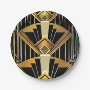 Prato De Papel Casamento Preto e Dourado Art Déco Gatsby Glam dos