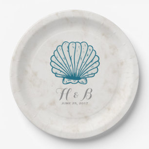 Prato De Papel Casamento Real Blue Rustic Seashell