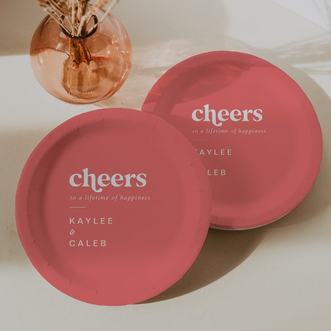 Prato De Papel Casamento Retro Summer Hot Pink Cheers (Retro Summer Hot Pink Cheers Wedding Paper Plates)